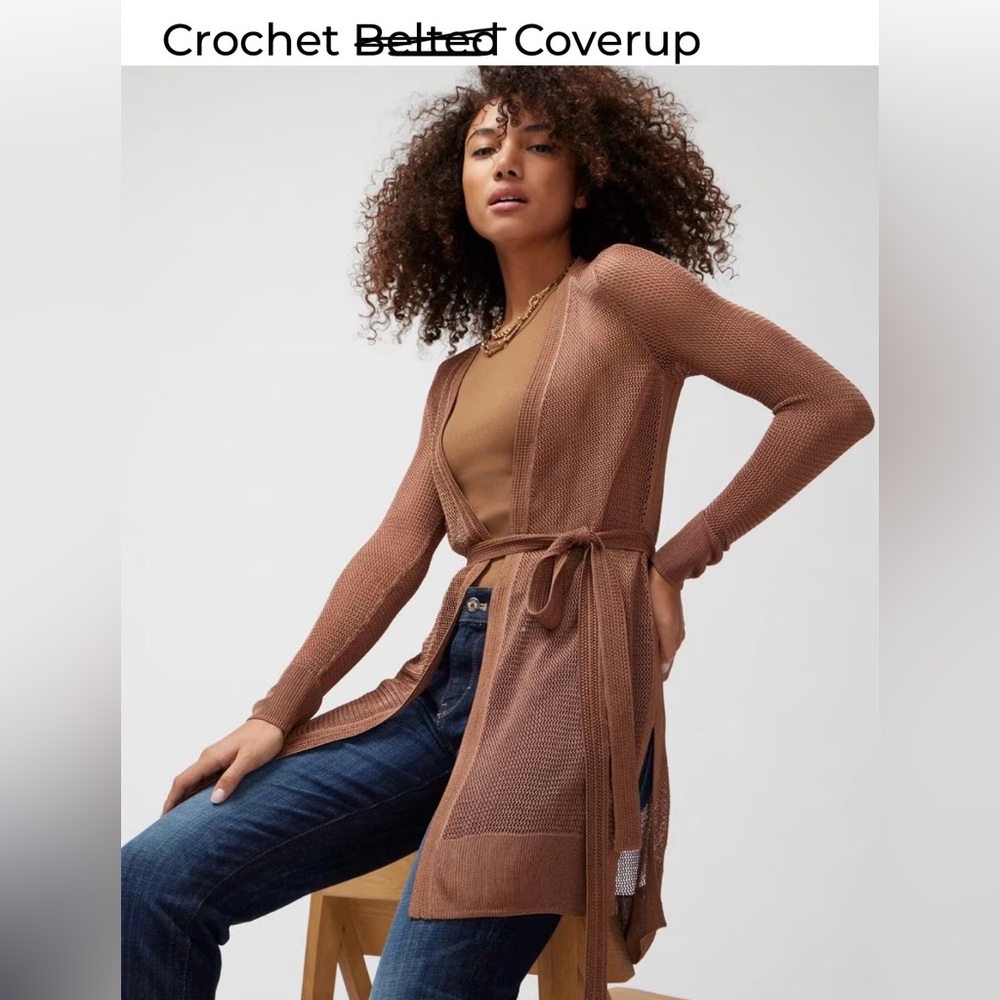 🆕 White House Black Market crochet cover up in copper size XS no belt - Picture 3 of 13